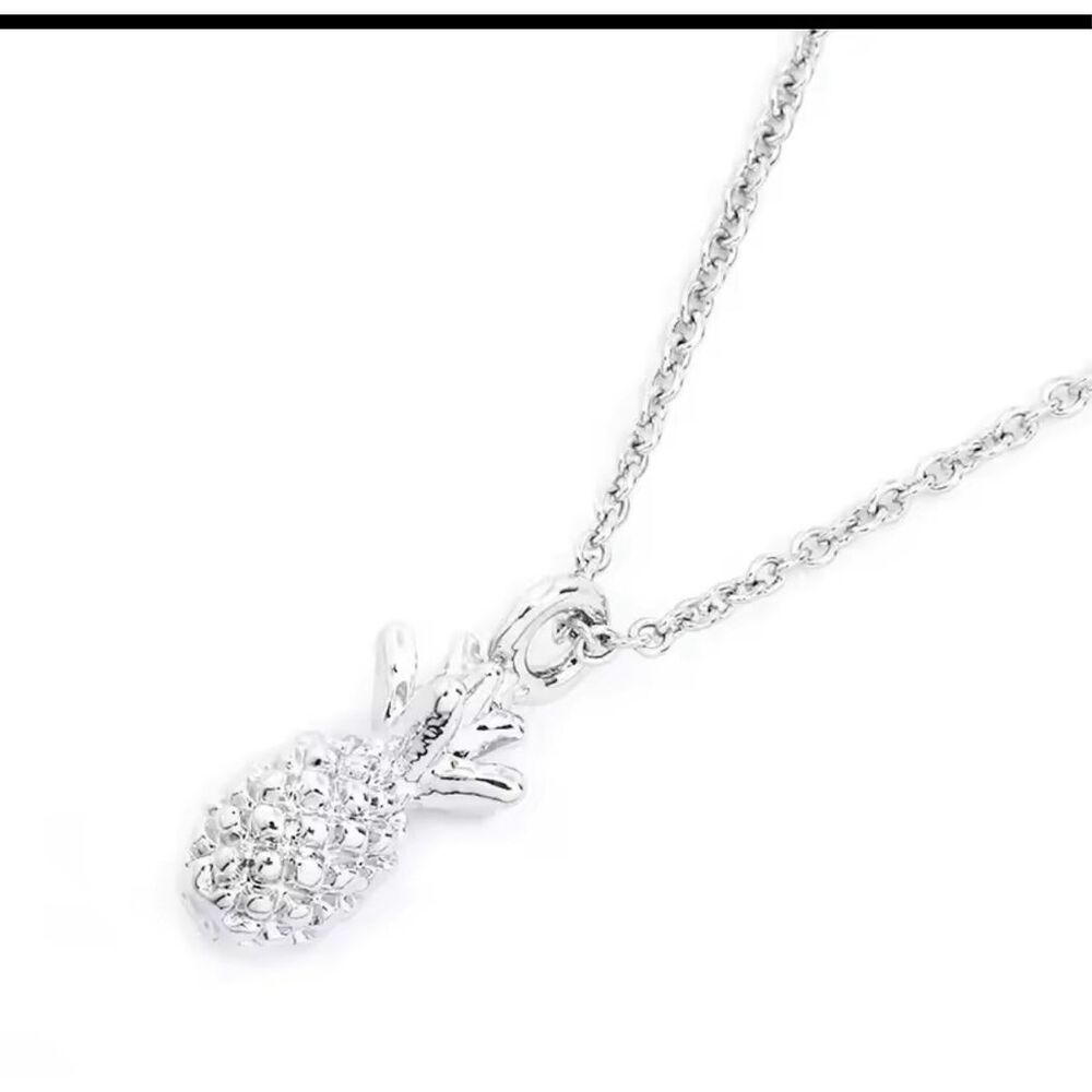 Sparkly Pineapple Pendant Necklace Silver Stainless Steel Charm Fruit Tropical